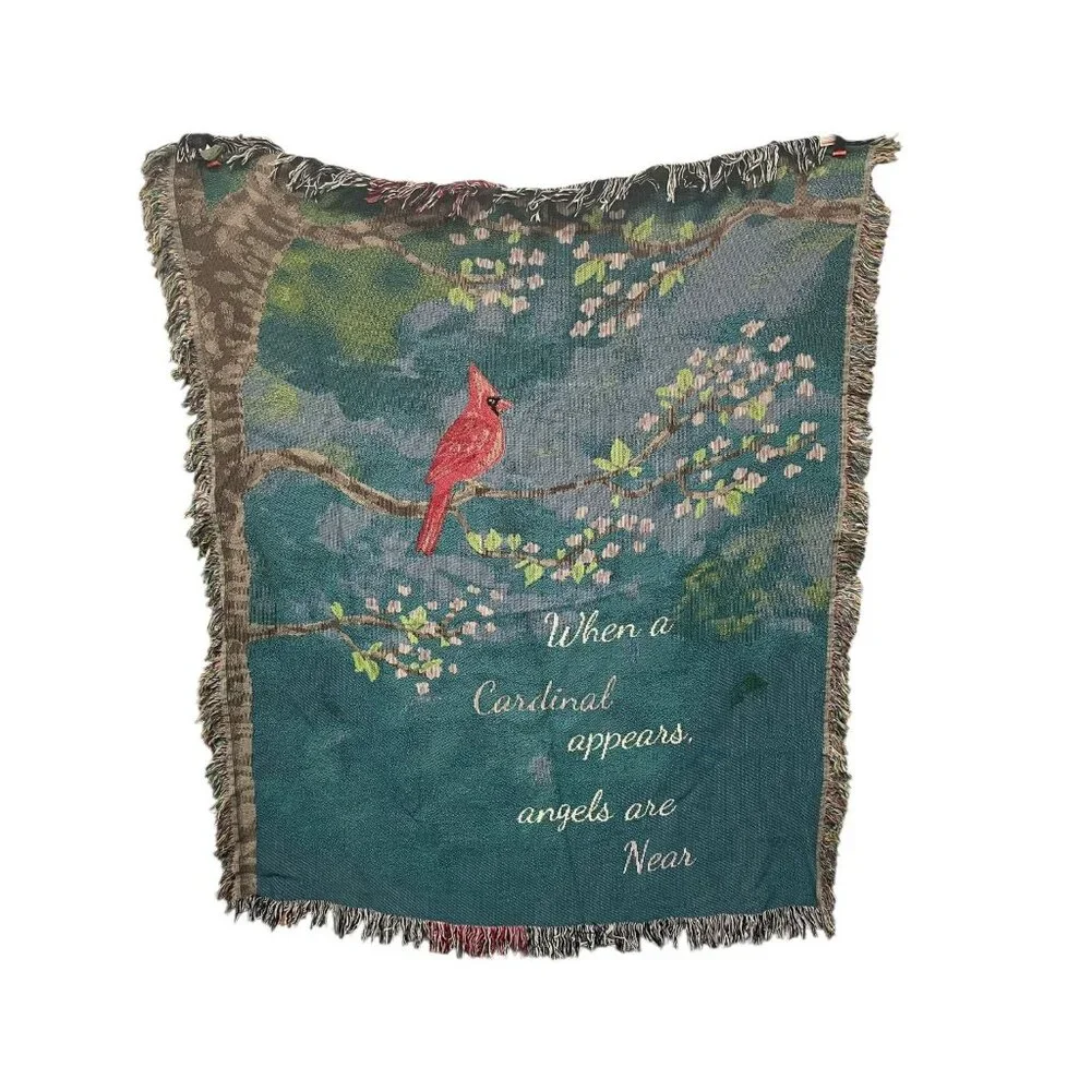 When a Cardinal Appears Tapestry Throw Blanket 50x60 Multi-Color